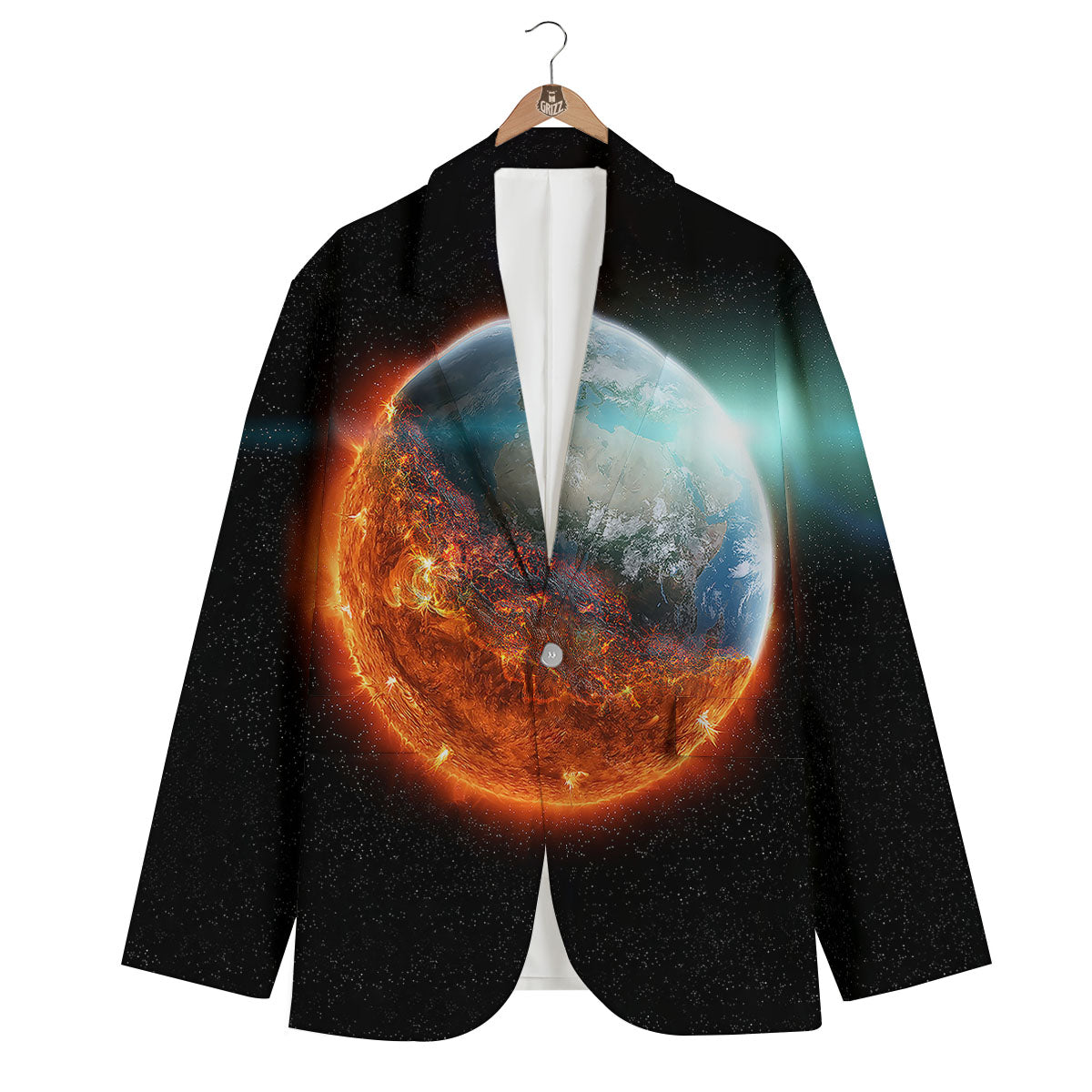 Burning Planet Print Men's Blazer-grizzshop