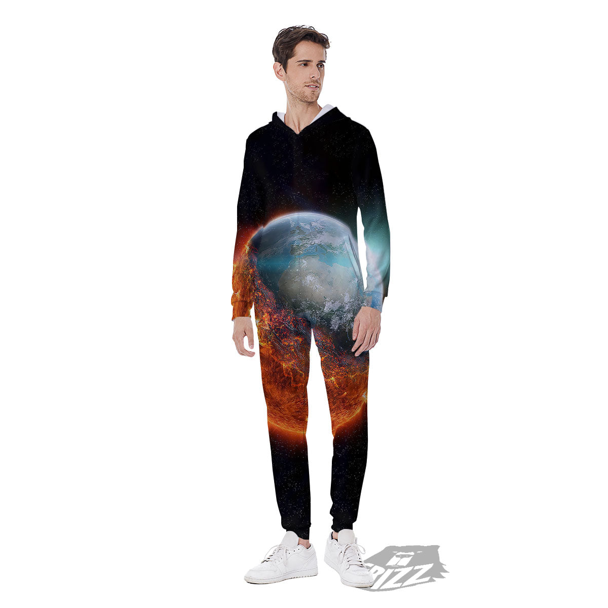 Burning Planet Print Men's Jumpsuit-grizzshop