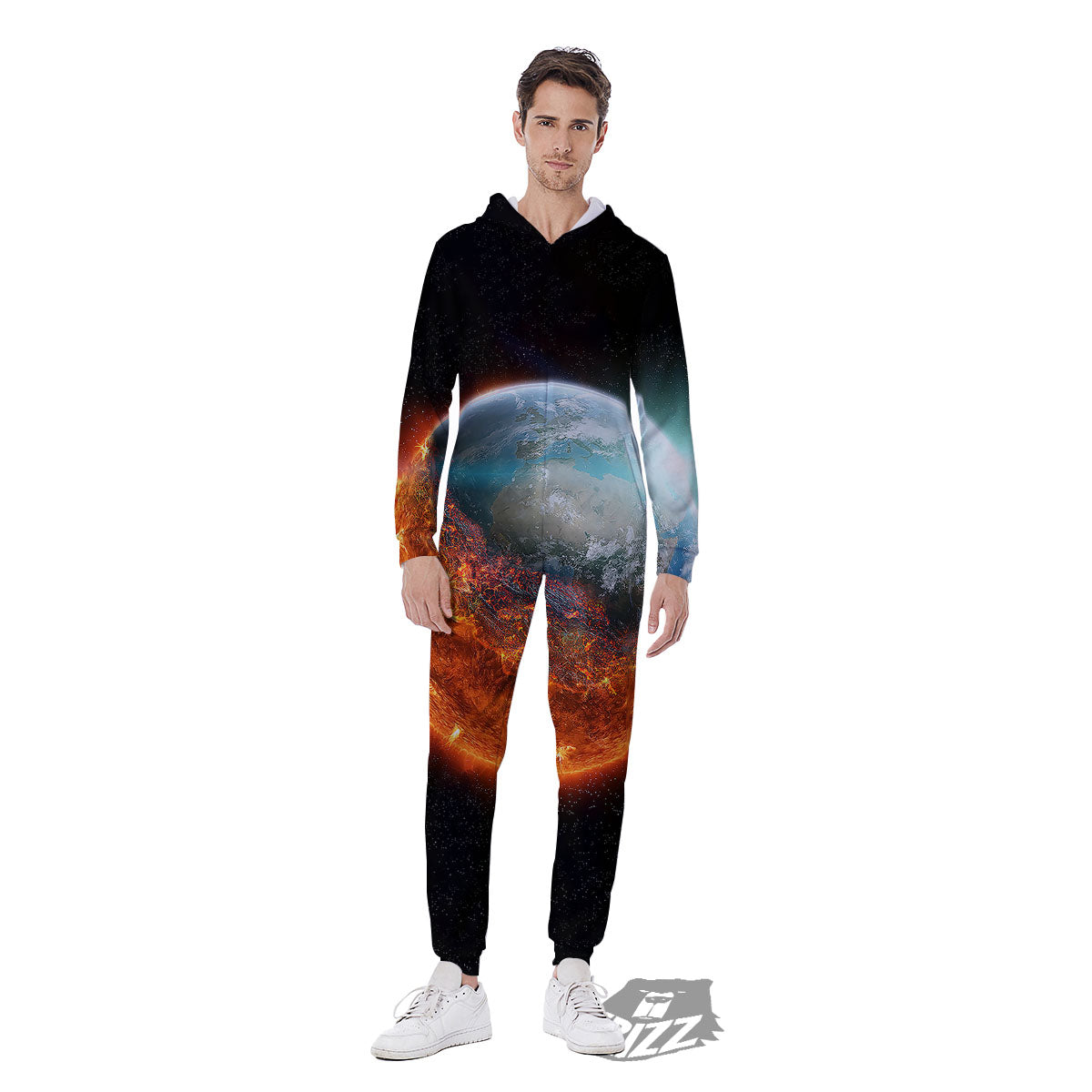 Burning Planet Print Men's Jumpsuit-grizzshop