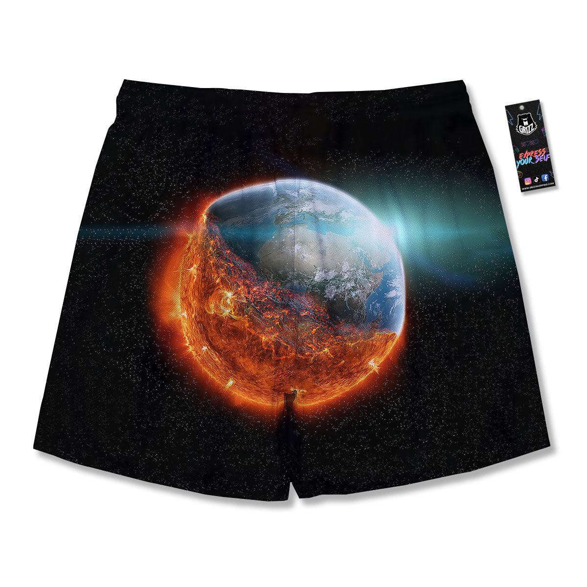 Burning Planet Print Men's Running Shorts-grizzshop