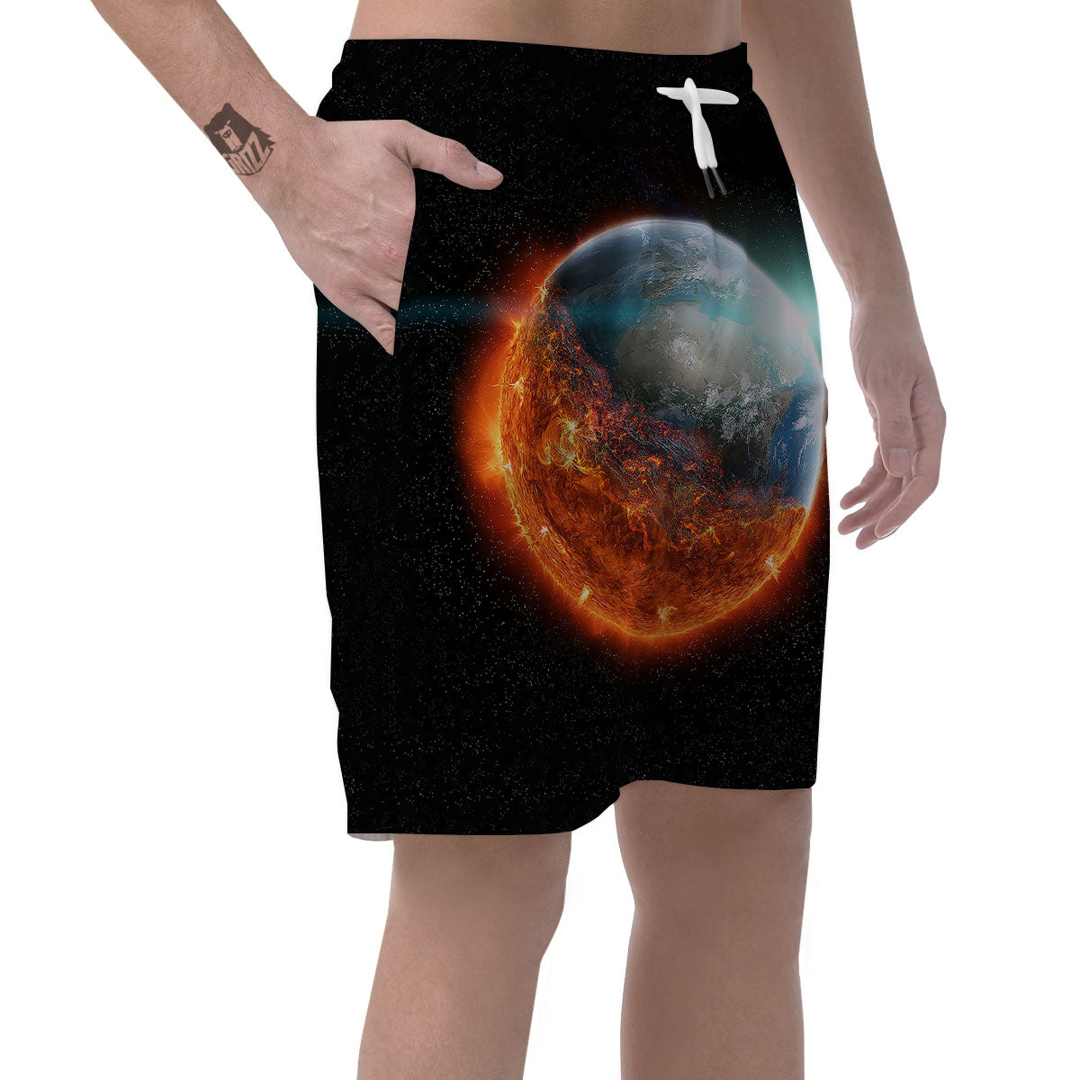 Burning Planet Print Men's Shorts-grizzshop