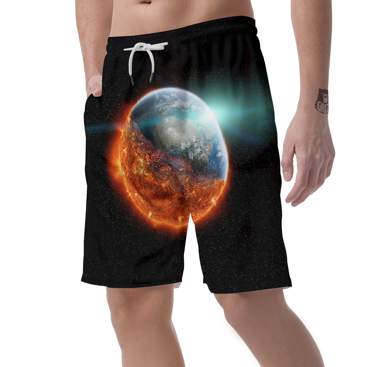 Burning Planet Print Men's Shorts-grizzshop