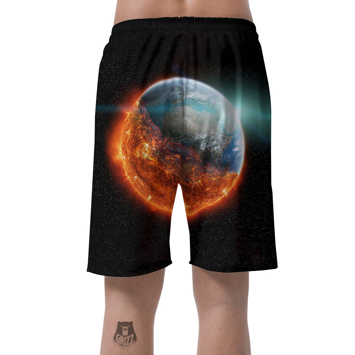 Burning Planet Print Men's Shorts-grizzshop