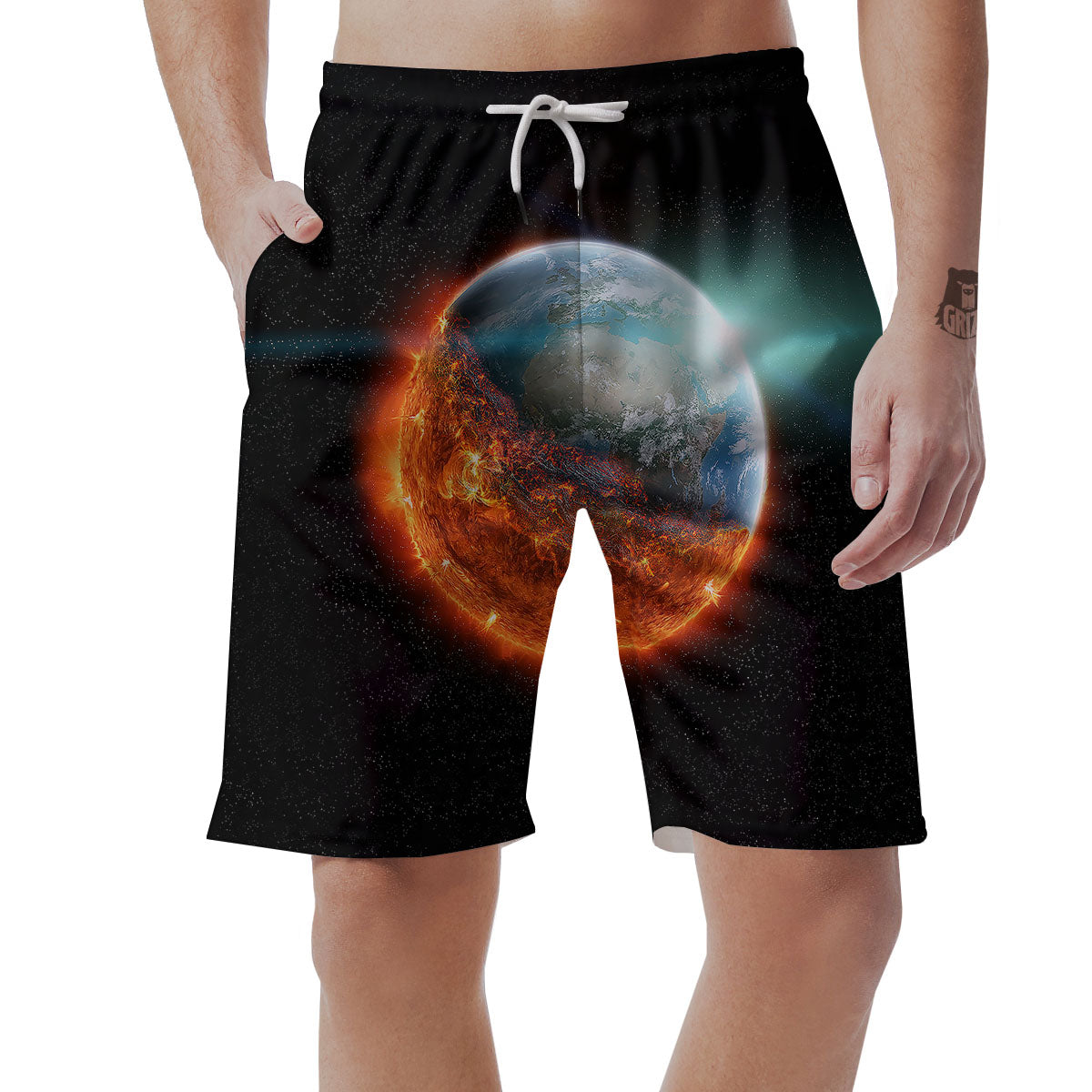 Burning Planet Print Men's Shorts-grizzshop