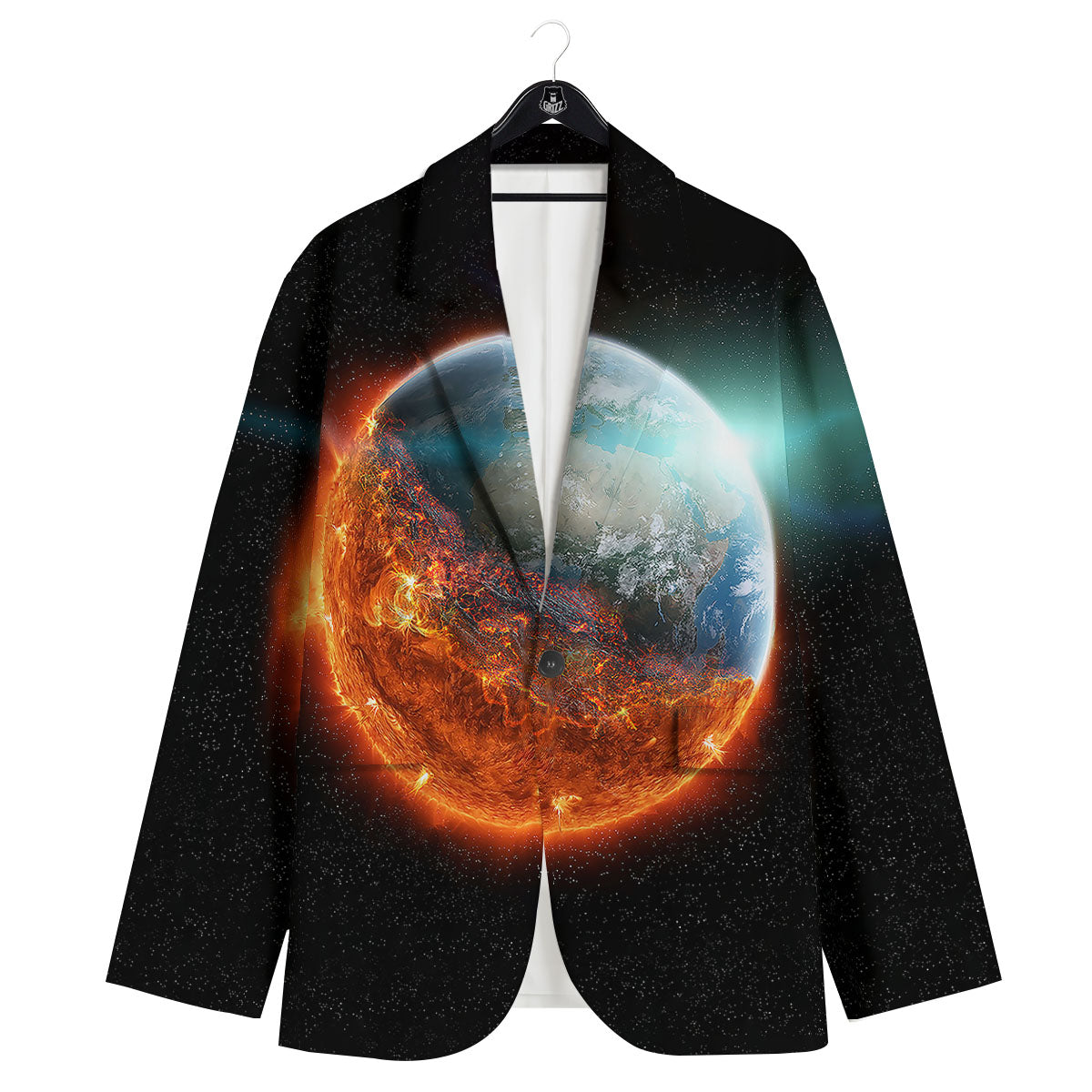 Burning Planet Print Men's Sport Coat-grizzshop