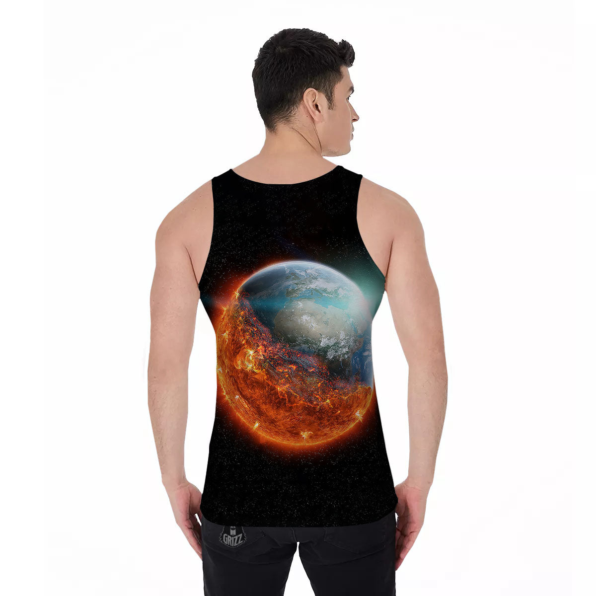 Burning Planet Print Men's Tank Top-grizzshop