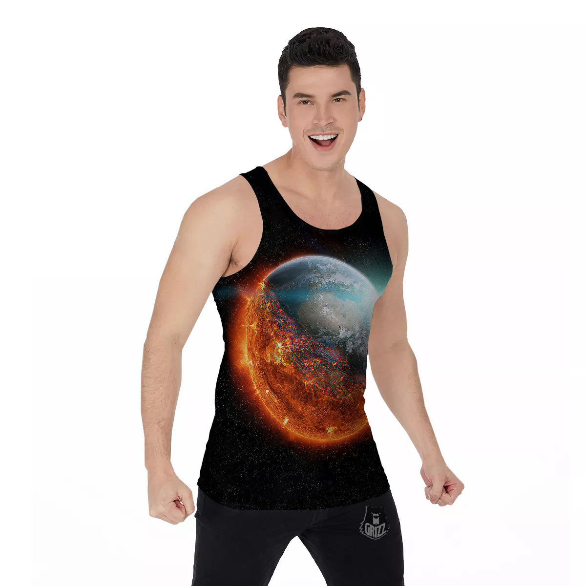 Burning Planet Print Men's Tank Top-grizzshop