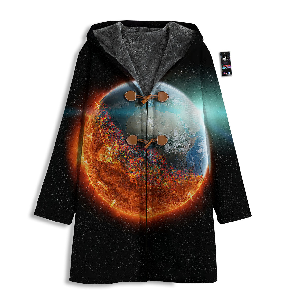 Burning Planet Print Men's Windbreaker Jacket-grizzshop