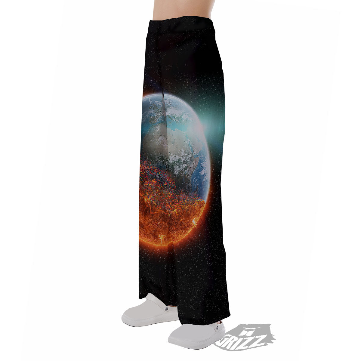 Burning Planet Print Pajama Pants-grizzshop