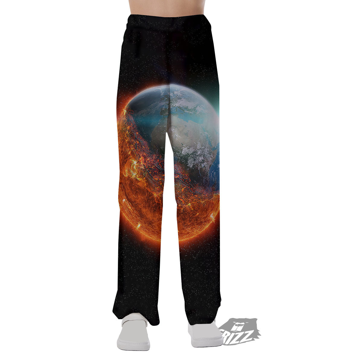 Burning Planet Print Pajama Pants-grizzshop