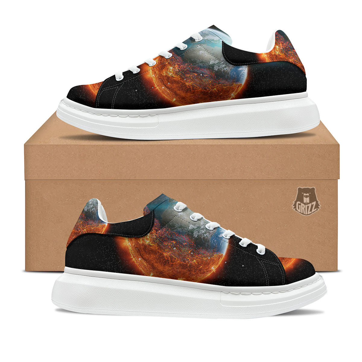 Burning Planet Print Platform Shoes-grizzshop