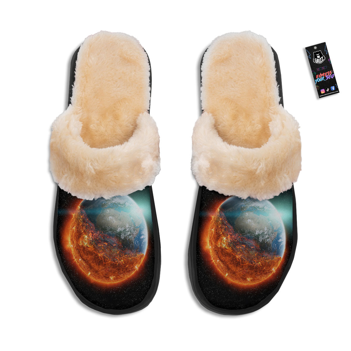 Burning Planet Print Slippers-grizzshop