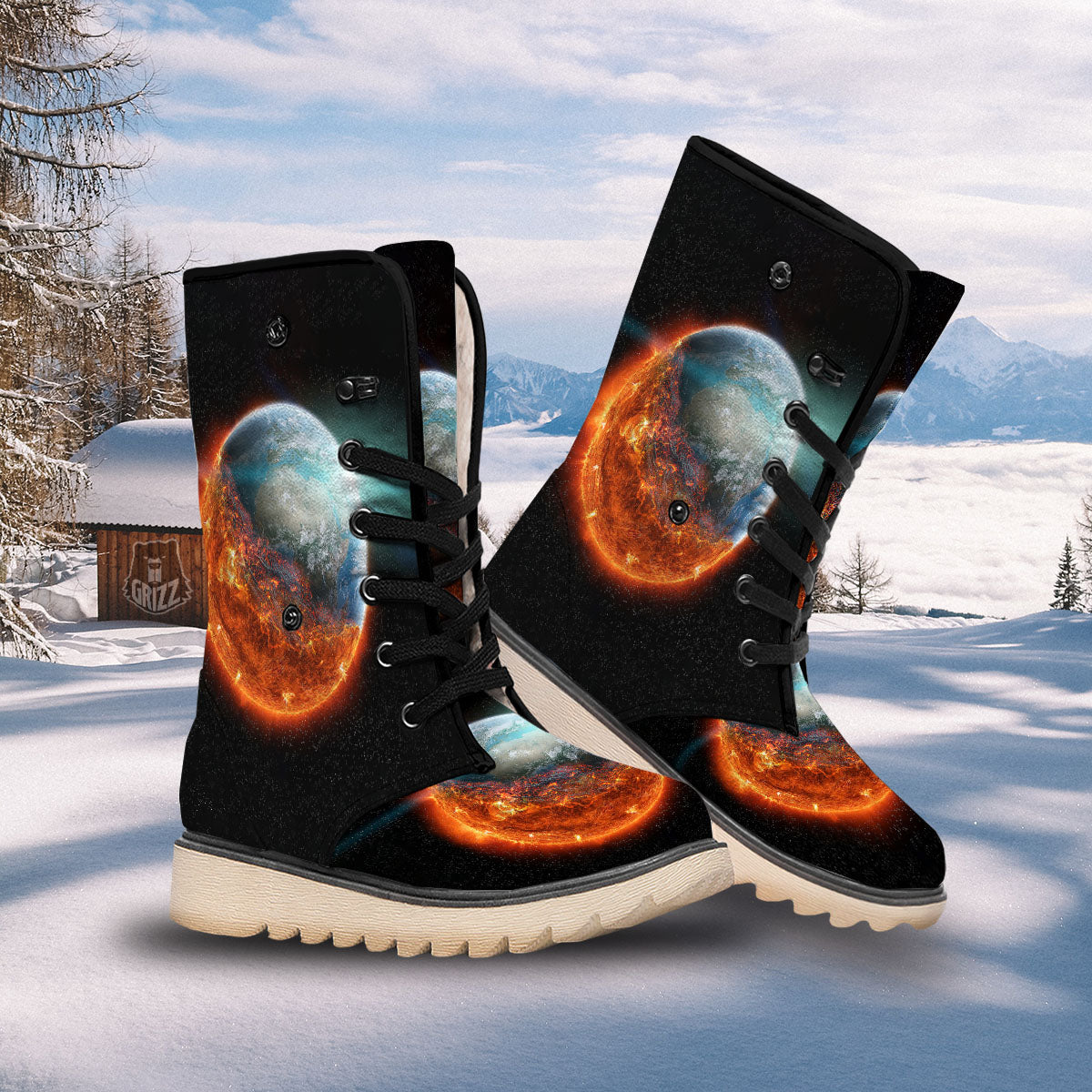 Burning Planet Print Snow Boots-grizzshop