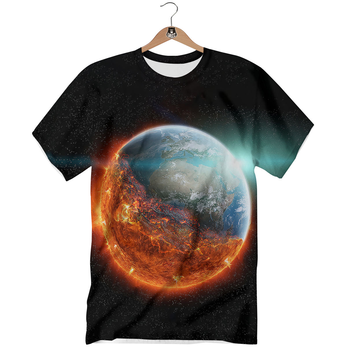 Burning Planet Print T-Shirt-grizzshop