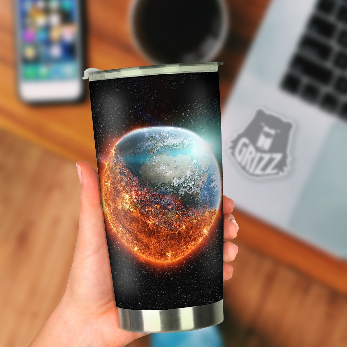 Burning Planet Print Tumbler-grizzshop