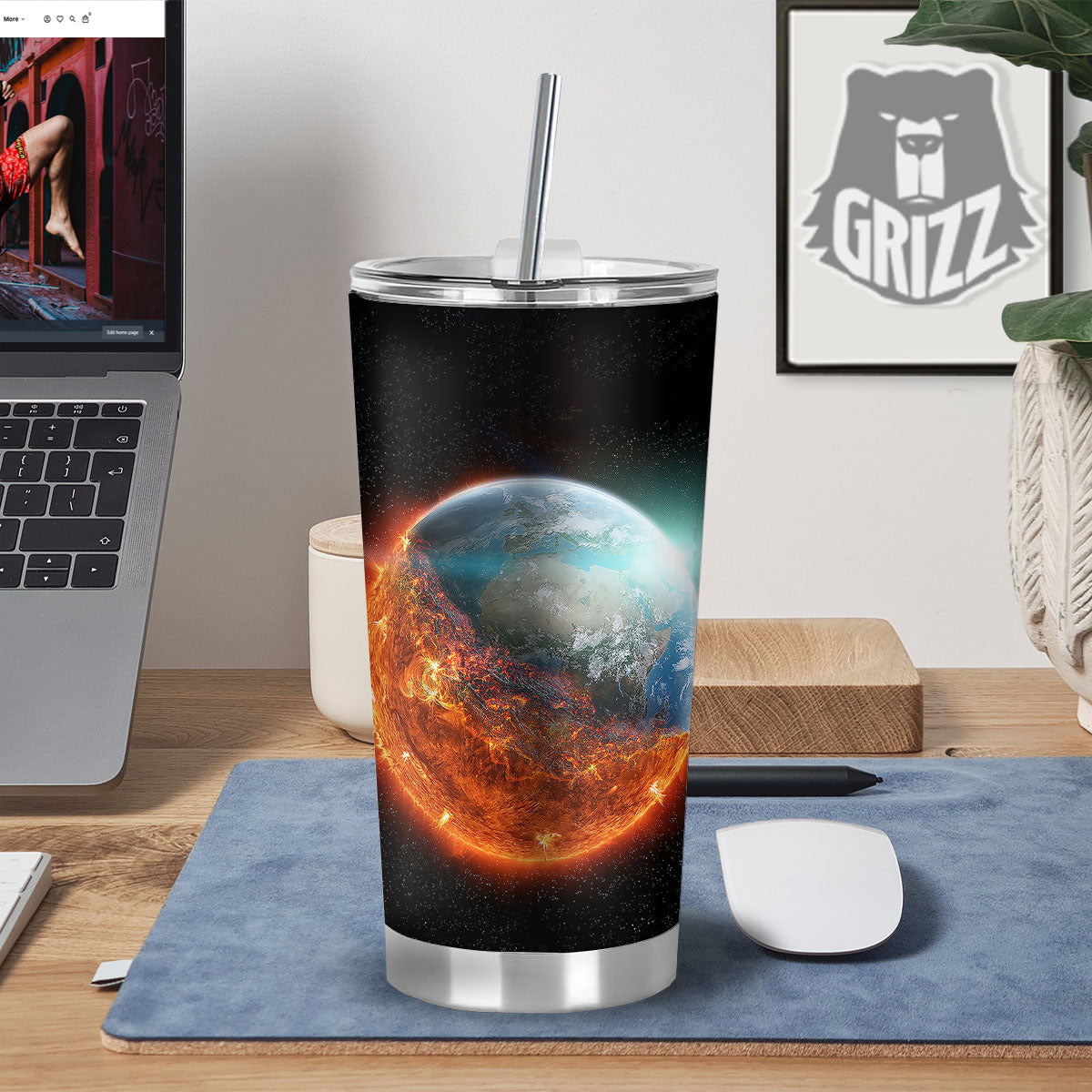 Burning Planet Print Tumbler-grizzshop