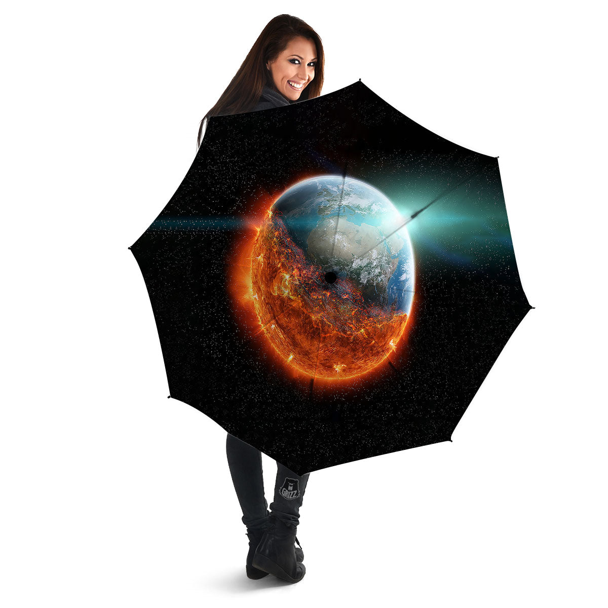 Burning Planet Print Umbrella-grizzshop