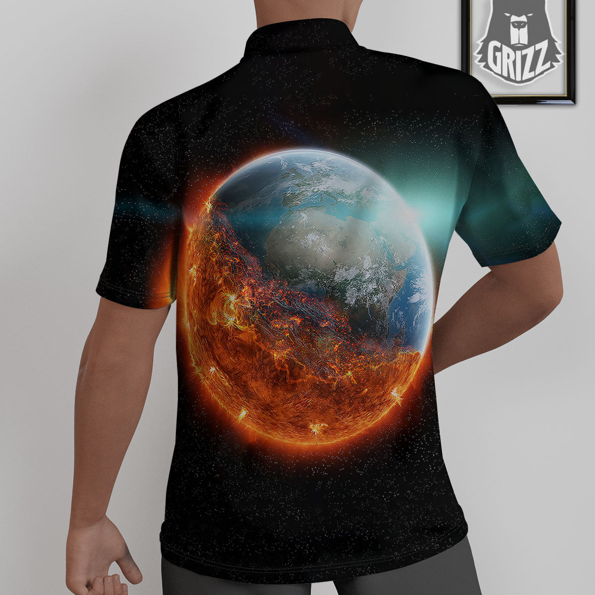 Burning Planet Print Untucked Shirts-grizzshop