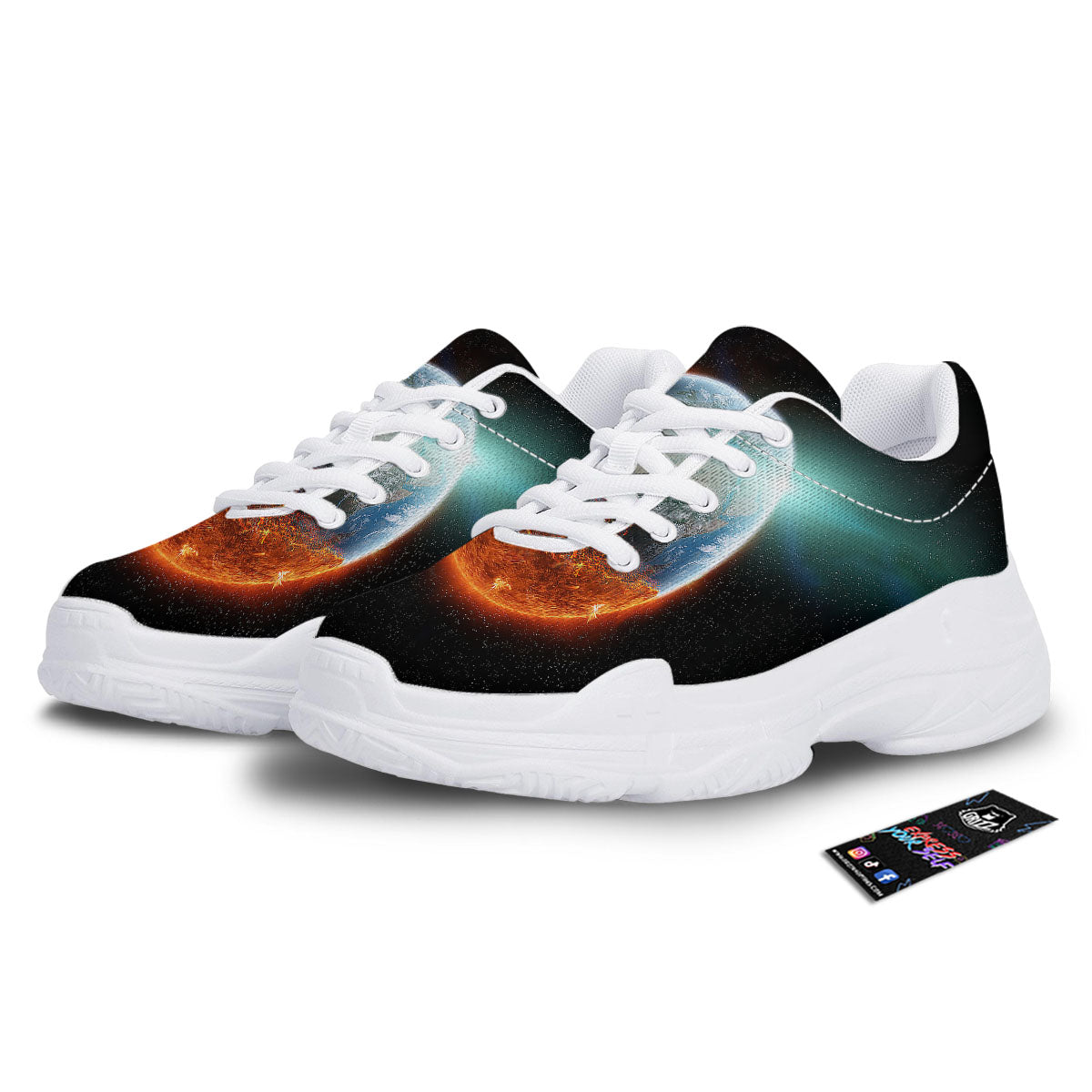 Burning Planet Print White Chunky Shoes-grizzshop