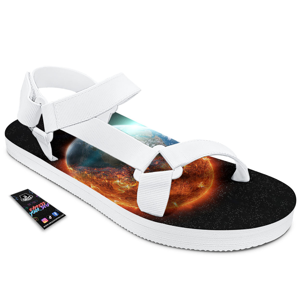 Burning Planet Print White Open Toe Sandals-grizzshop