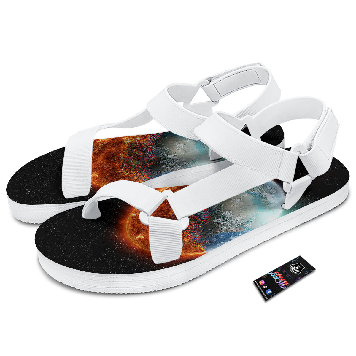 Burning Planet Print White Open Toe Sandals-grizzshop