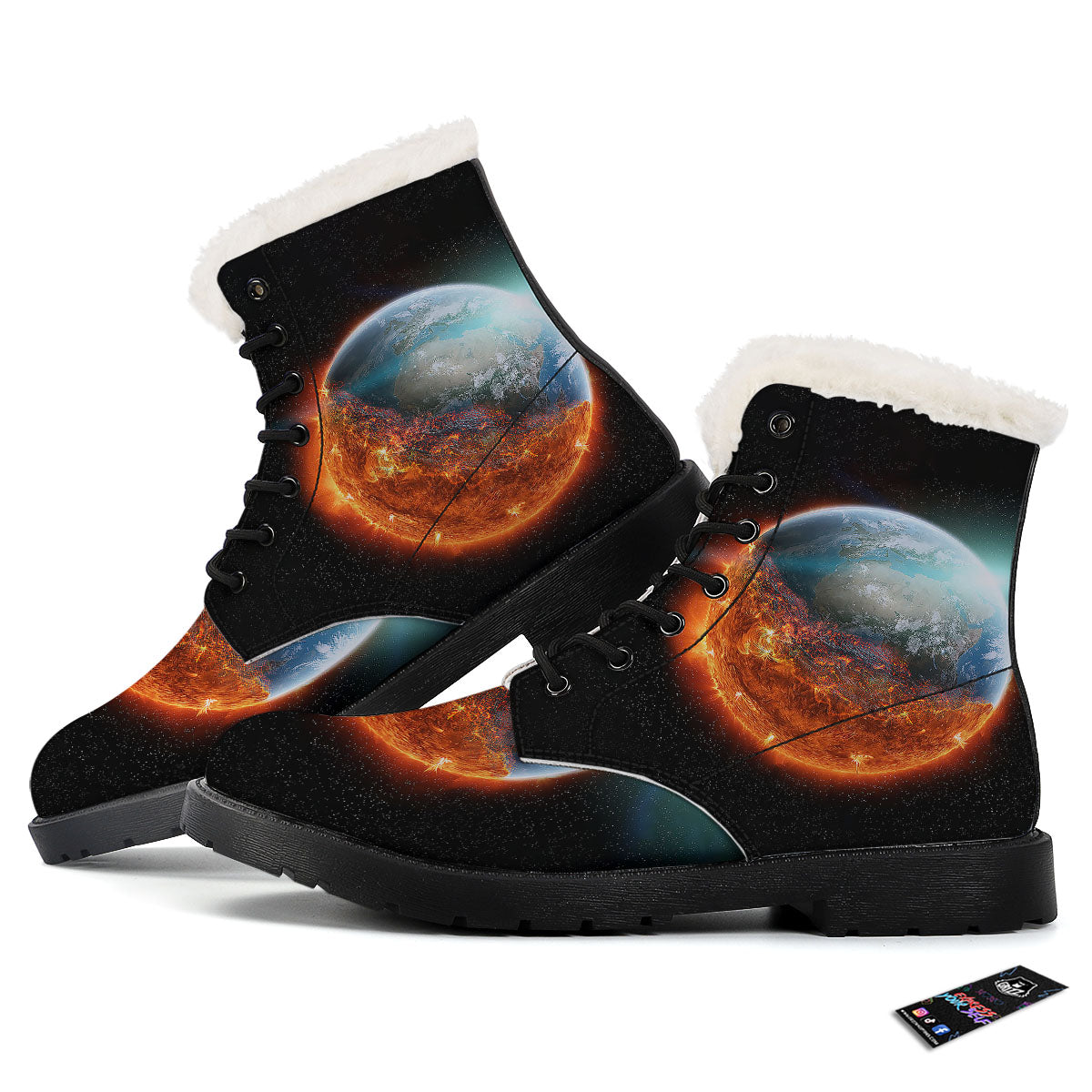 Burning Planet Print Winter Boots-grizzshop