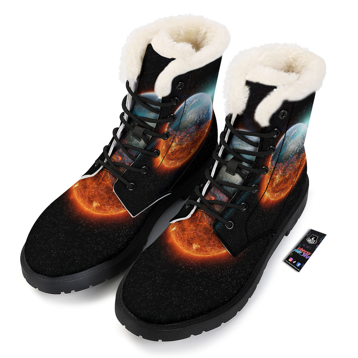 Burning Planet Print Winter Boots-grizzshop