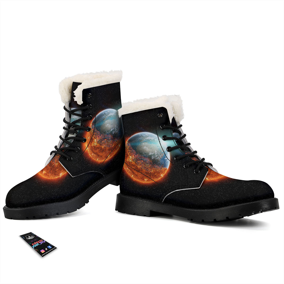 Burning Planet Print Winter Boots-grizzshop