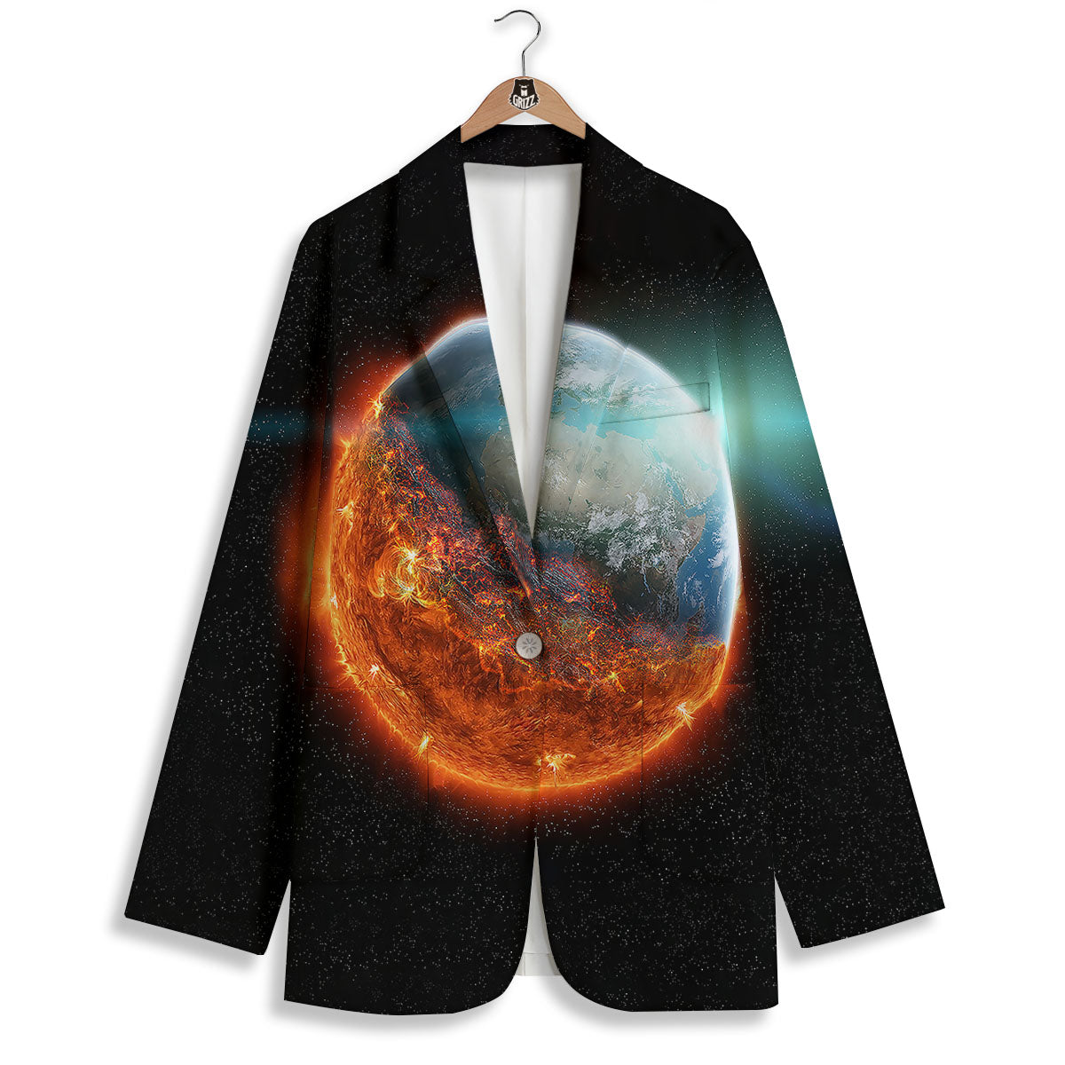 Burning Planet Print Women's Blazer-grizzshop