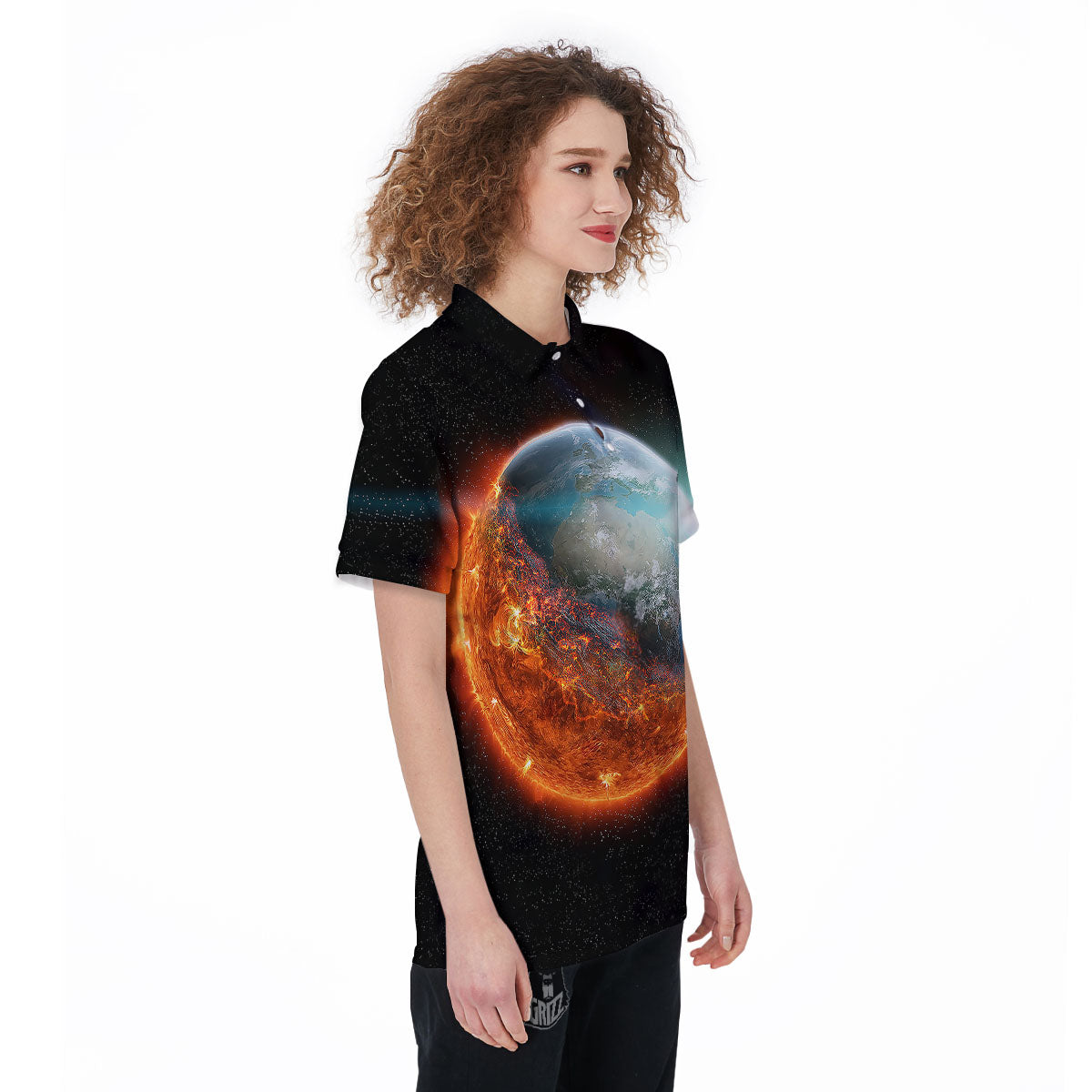 Burning Planet Print Women's Golf Shirts-grizzshop