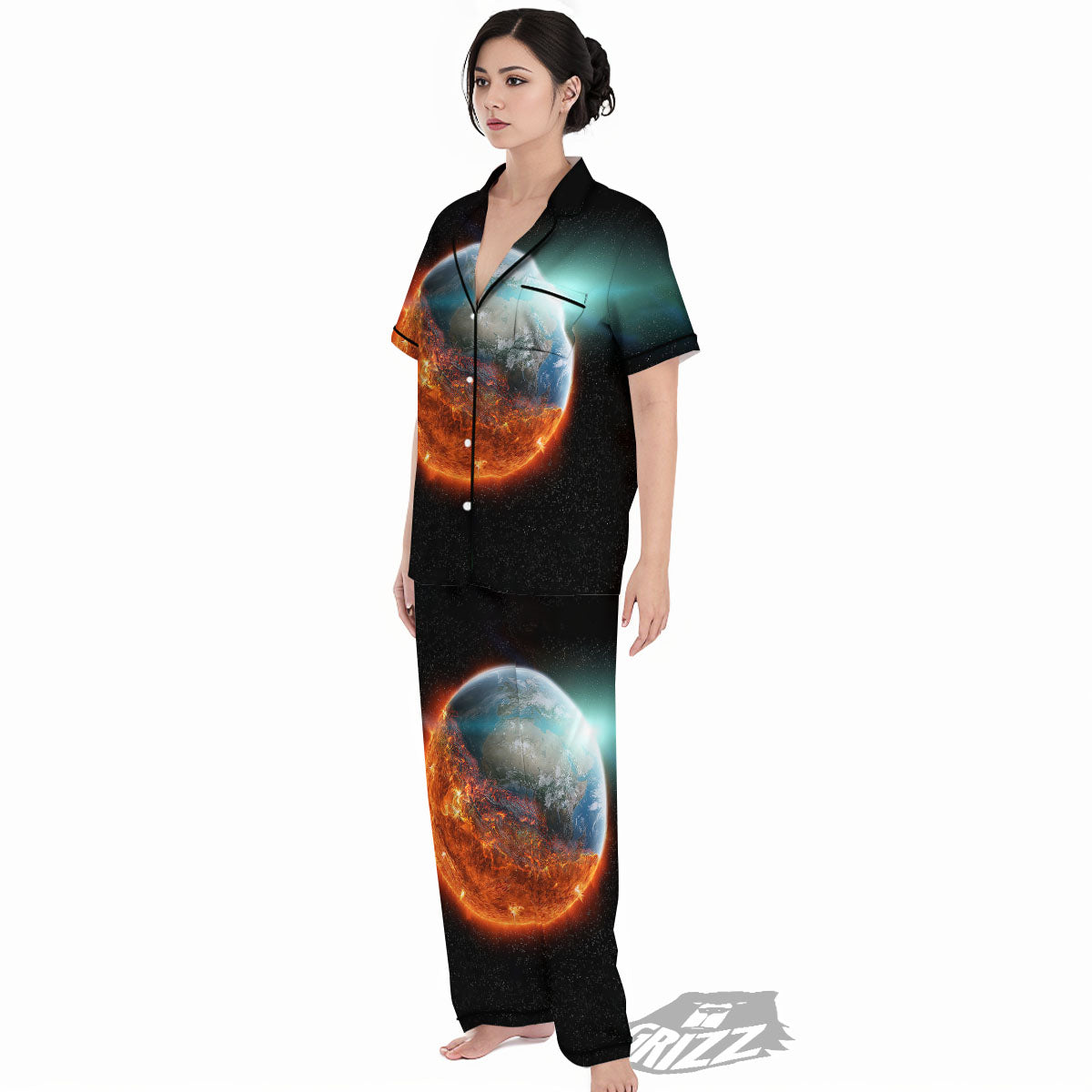 Burning Planet Print Women's Pajamas Set-grizzshop
