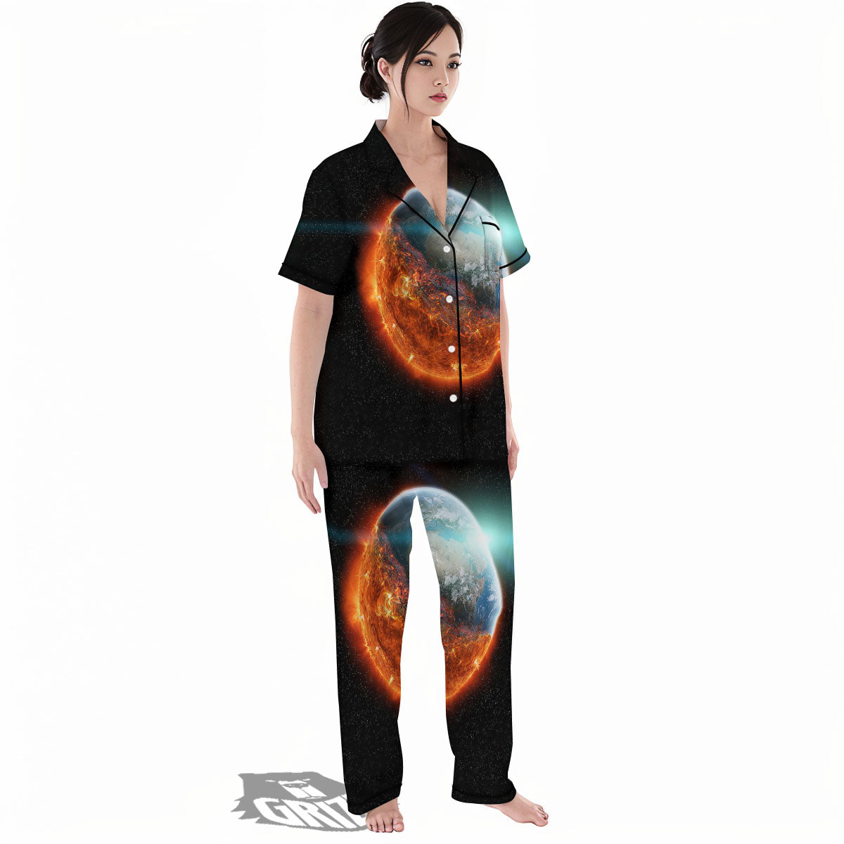Burning Planet Print Women's Pajamas Set-grizzshop