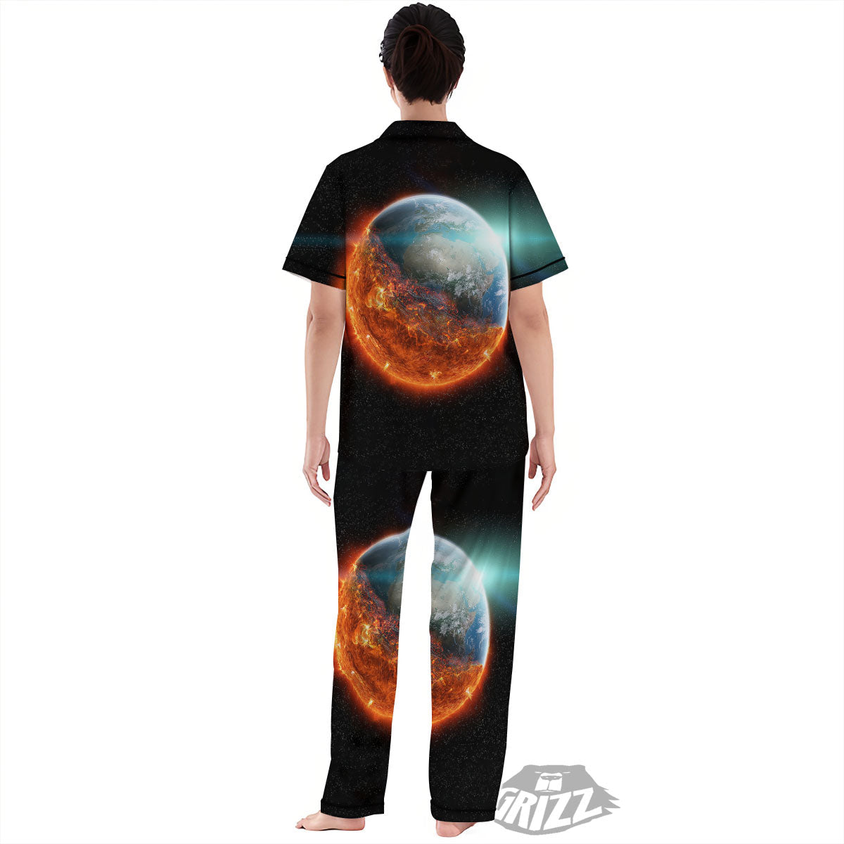 Burning Planet Print Women's Pajamas Set-grizzshop