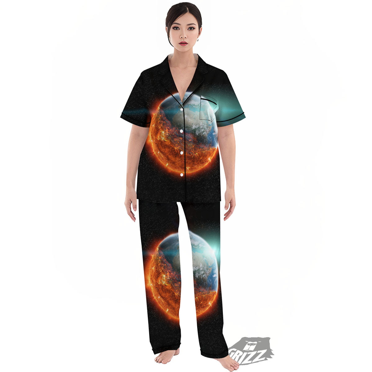 Burning Planet Print Women's Pajamas Set-grizzshop