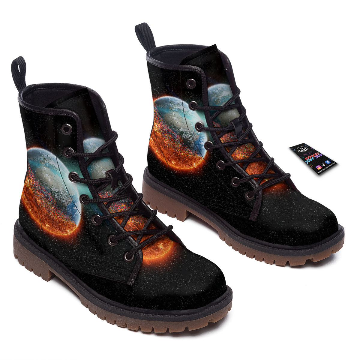 Burning Planet Print Work Boots-grizzshop