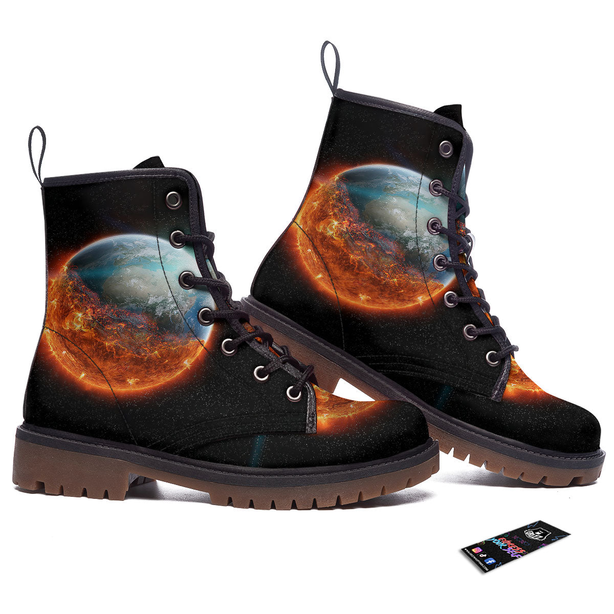 Burning Planet Print Work Boots-grizzshop