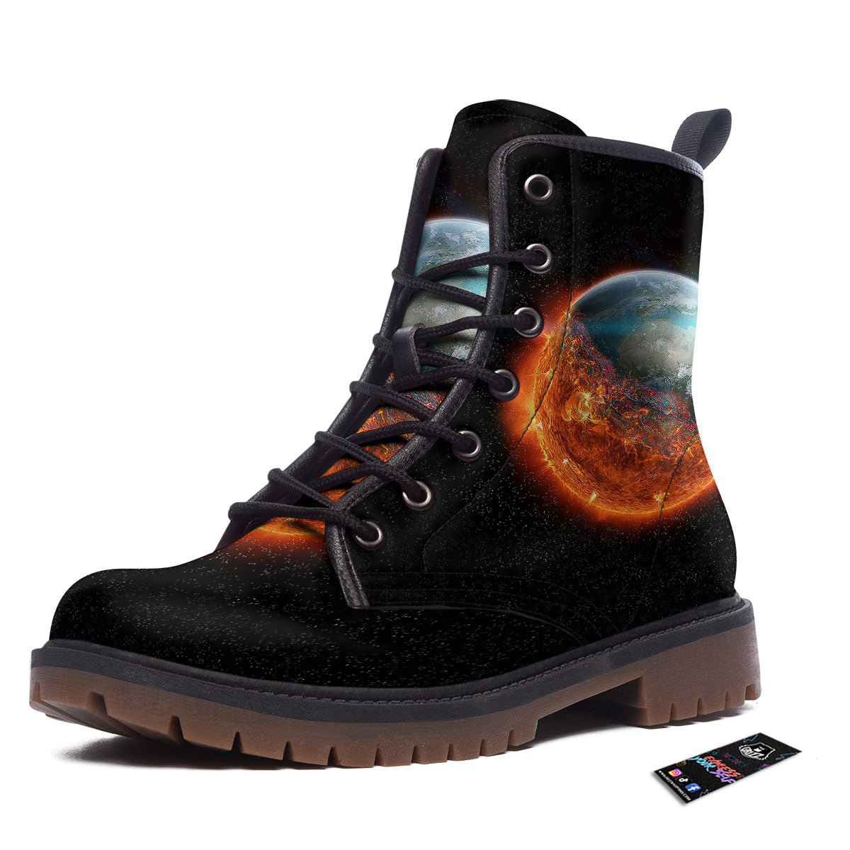 Burning Planet Print Work Boots-grizzshop