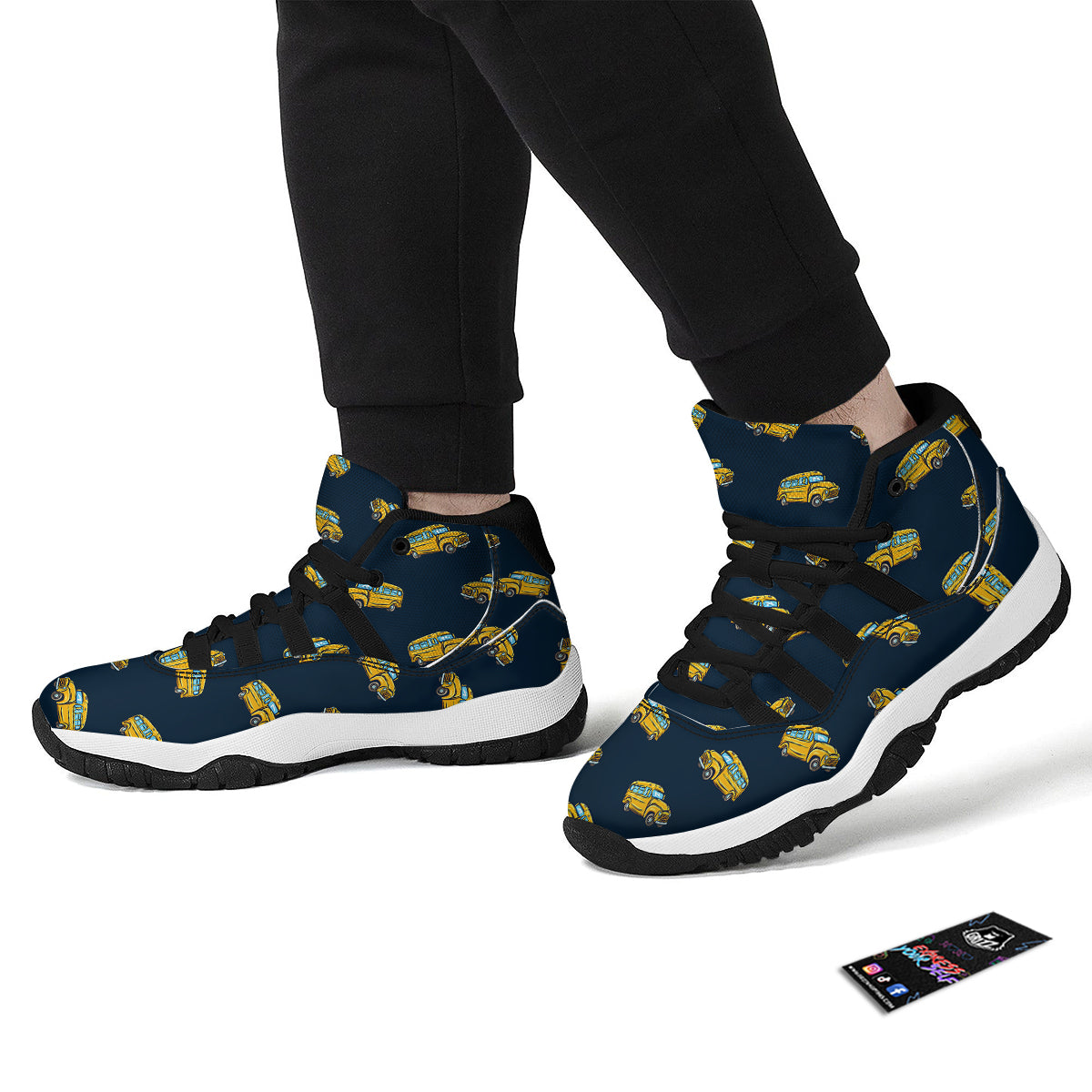 Bus School Pattern Print Black Bball Shoes-grizzshop