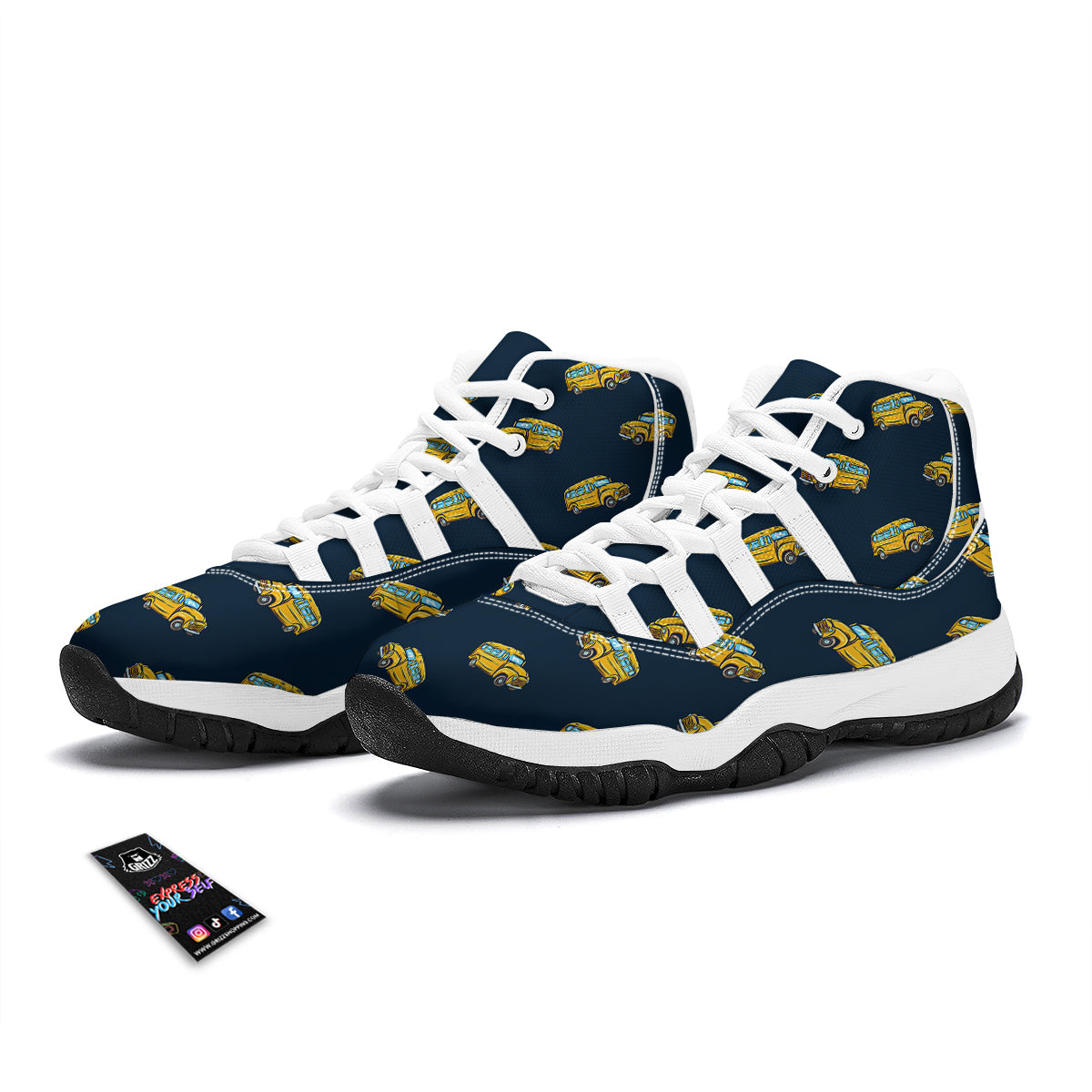Bus School Pattern Print White Bball Shoes-grizzshop