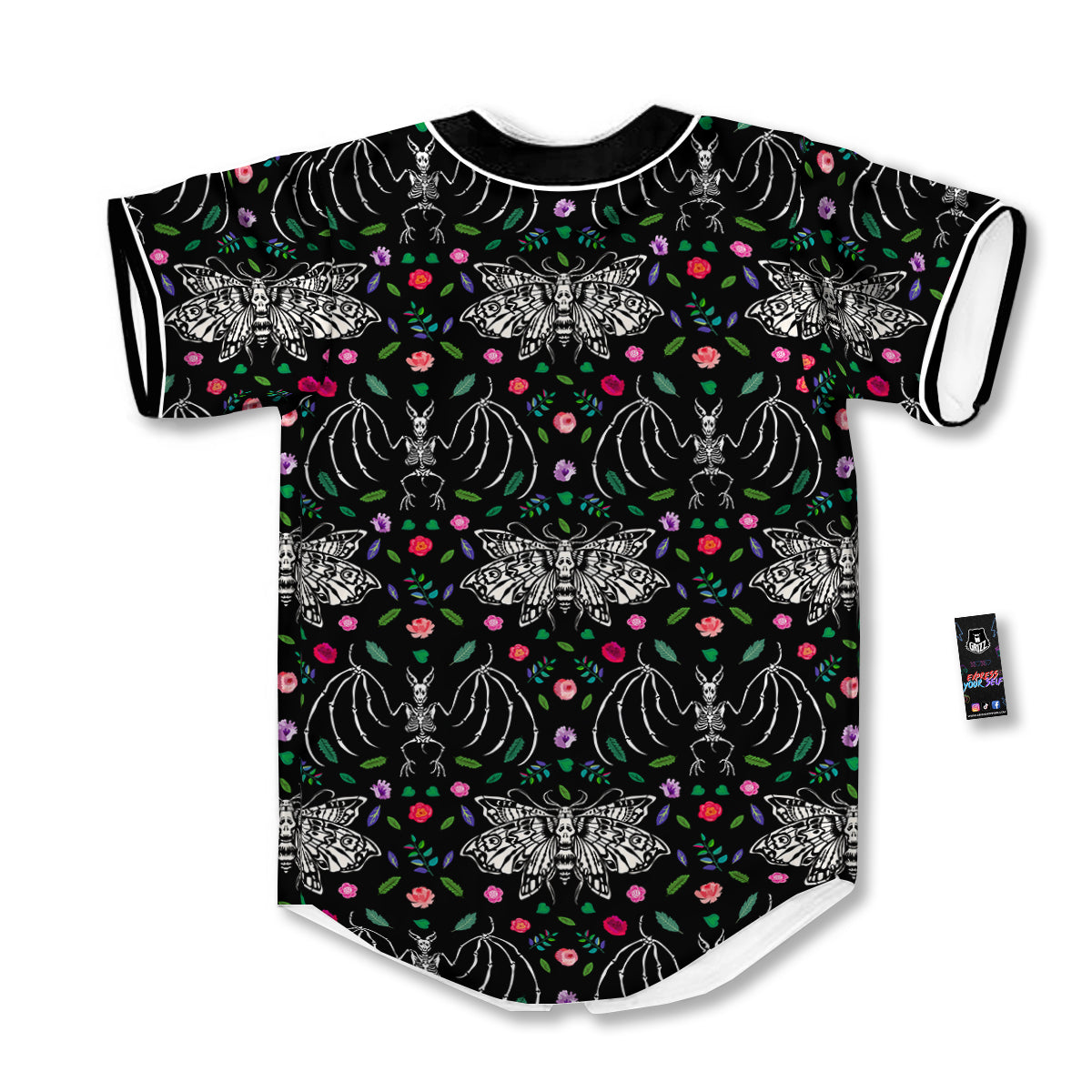 Butterflies And Skeletons of Bats Print Pattern Baseball Jersey-grizzshop