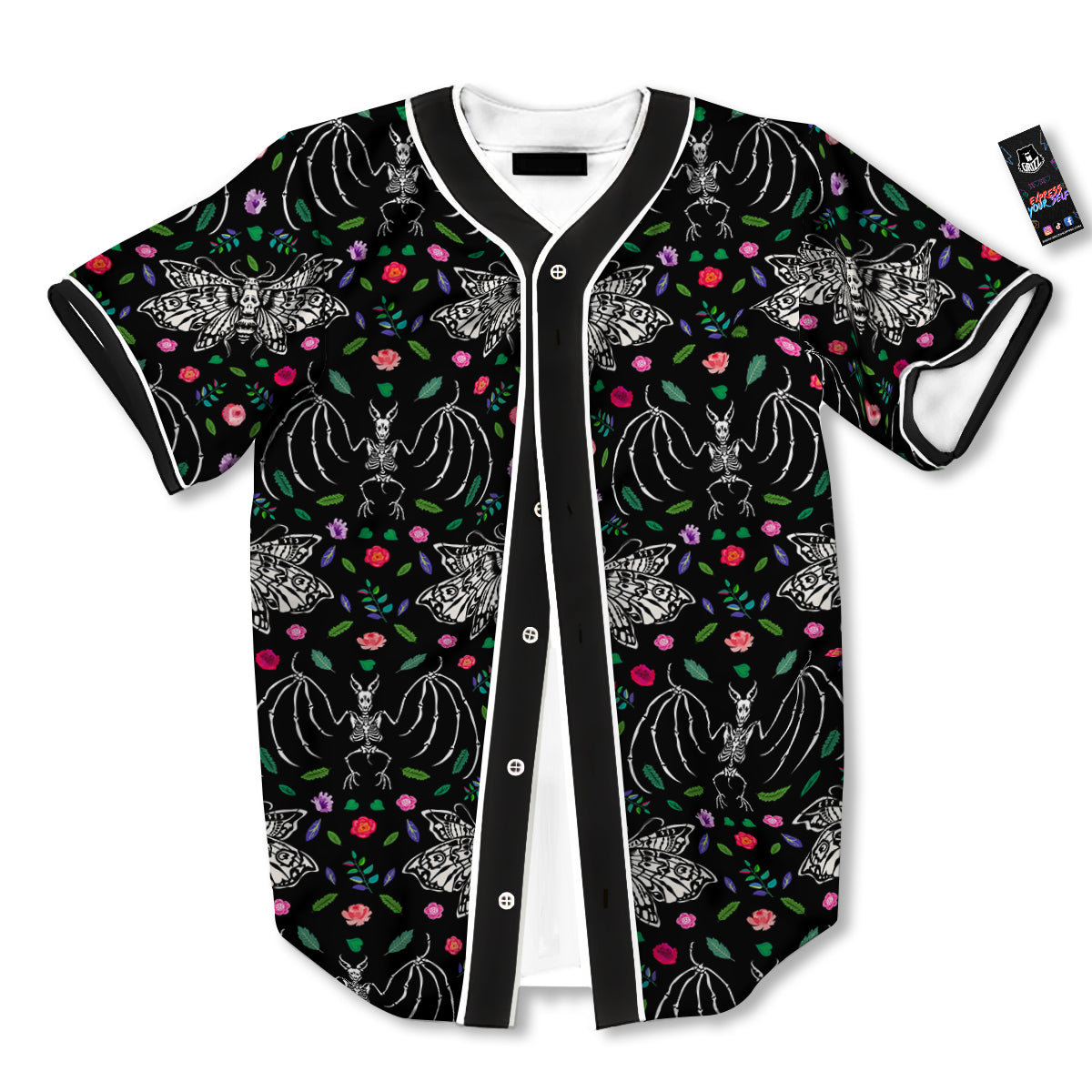 Butterflies And Skeletons of Bats Print Pattern Baseball Jersey-grizzshop