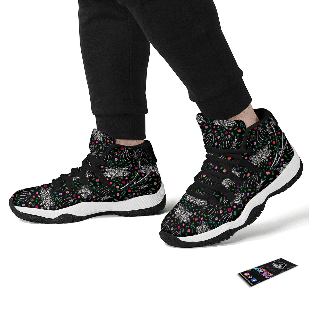 Butterflies And Skeletons of Bats Print Pattern Black Bball Shoes-grizzshop
