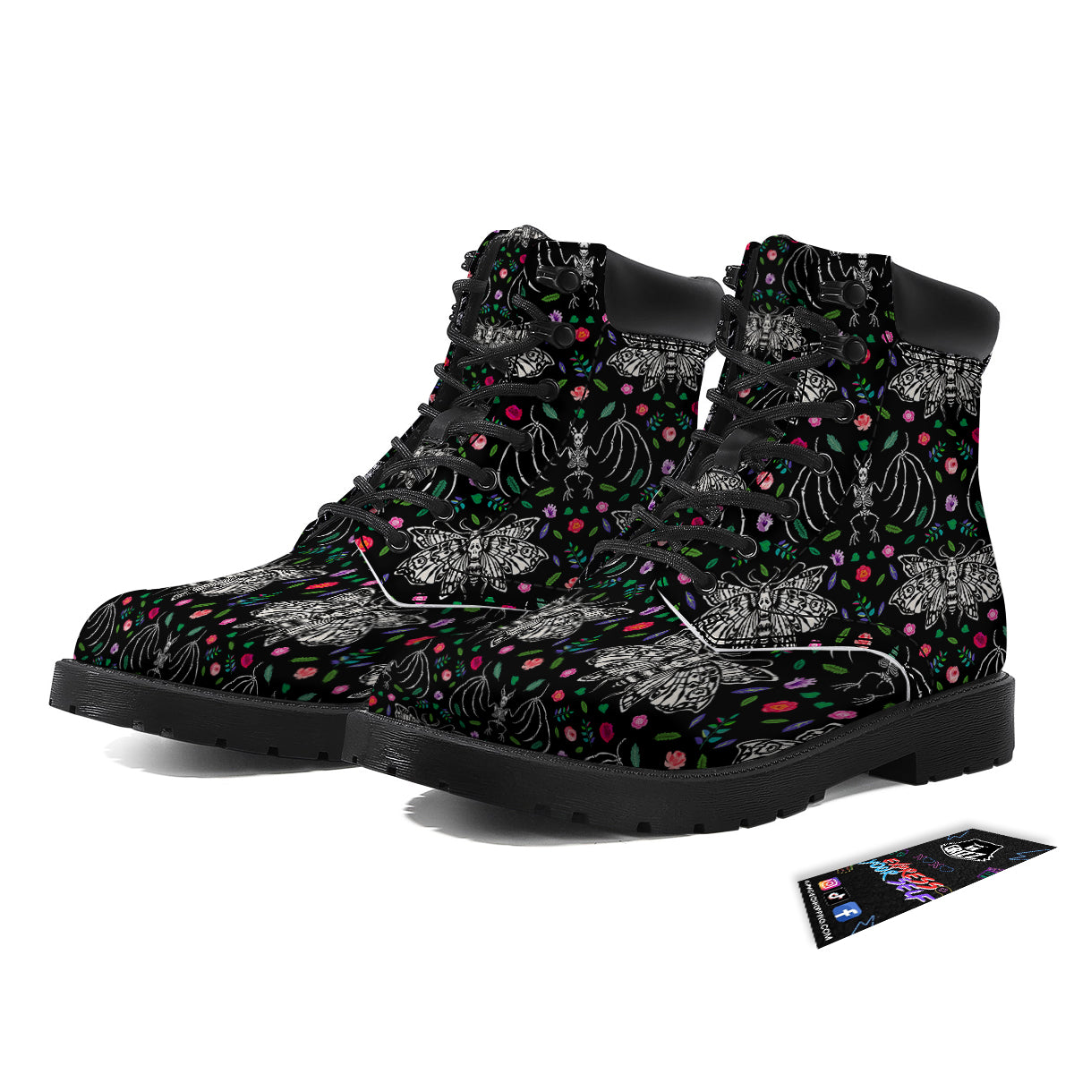 Butterflies And Skeletons of Bats Print Pattern Boots-grizzshop