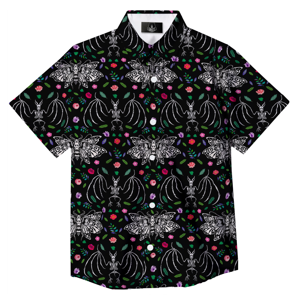 Butterflies And Skeletons of Bats Print Pattern Button Up Shirt-grizzshop