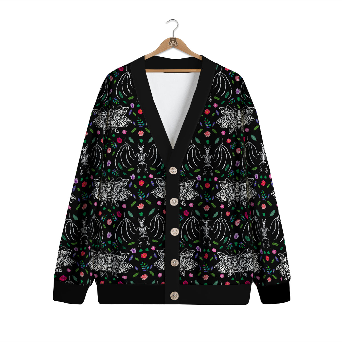 Butterflies And Skeletons of Bats Print Pattern Cardigan-grizzshop
