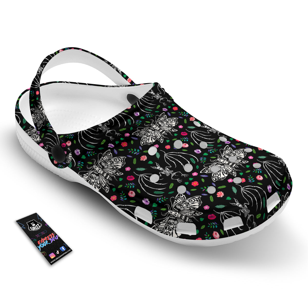 Butterflies And Skeletons of Bats Print Pattern Clog-grizzshop