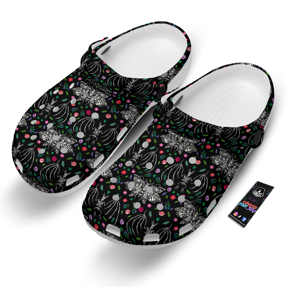 Butterflies And Skeletons of Bats Print Pattern Clog-grizzshop