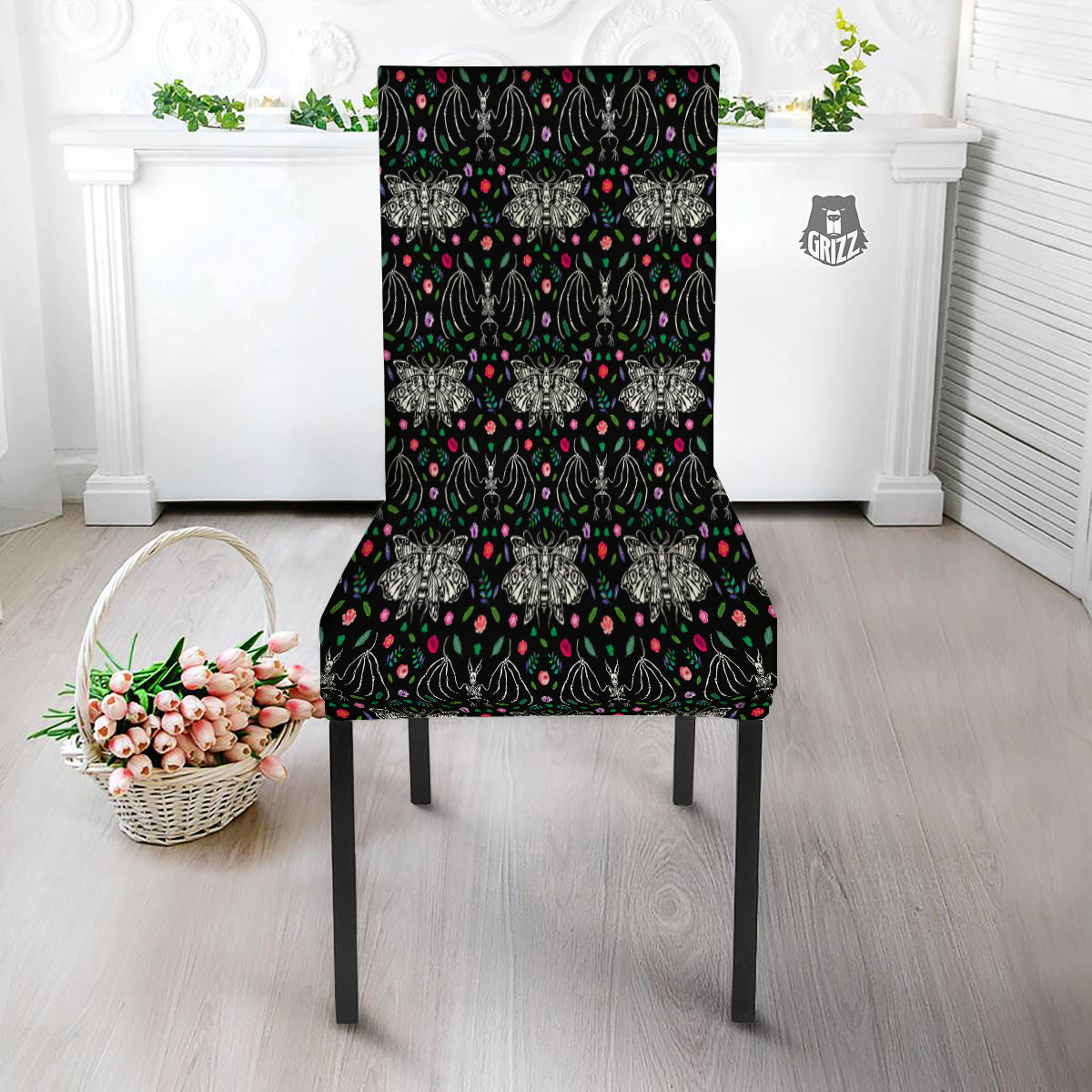 Butterflies And Skeletons of Bats Print Pattern Dining Chair Slipcover-grizzshop