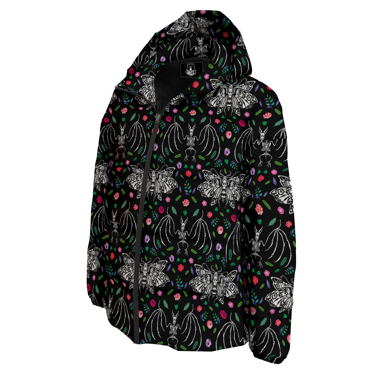 Butterflies And Skeletons of Bats Print Pattern Down Jacket-grizzshop