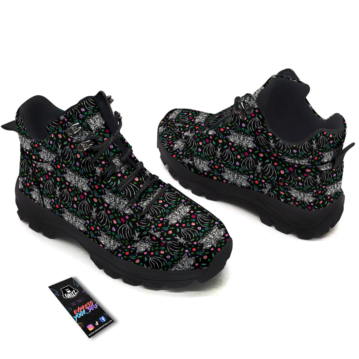 Butterflies And Skeletons of Bats Print Pattern Hiking Shoes-grizzshop